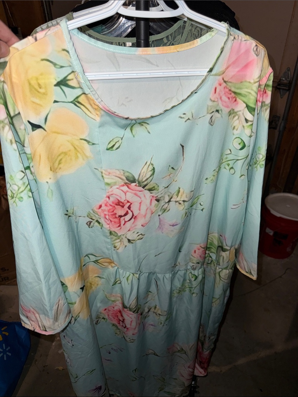 Girls Floral Mint Green Casual Dress with Pastel Roses